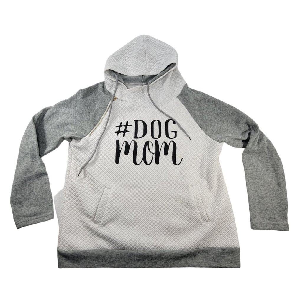 Dog Mom Hooded Sweatshirt White Gray Double Hood Womens Large See Description